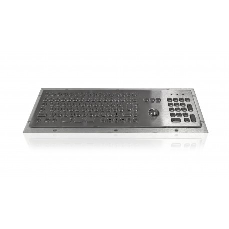 Mini compact stainless steel keyboard, vandal proof, 106 keys, IP65, with trackball