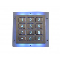 Stainless steel industrial numeric keypad, 12 keys, IP67