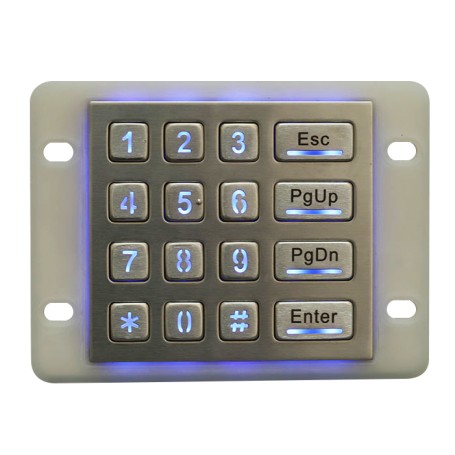 Stainless steel industrial numeric keypad, 16 keys, IP65