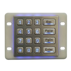 Stainless steel industrial numeric keypad, with16 keys, IP68, with backlight